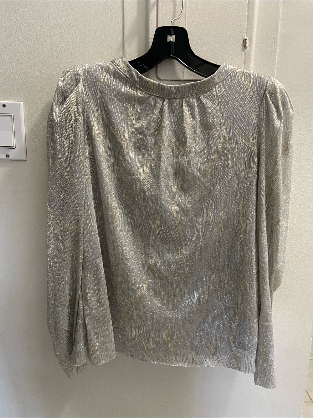 CeCe Metallic Silver Shimmer Long Sleeve Top